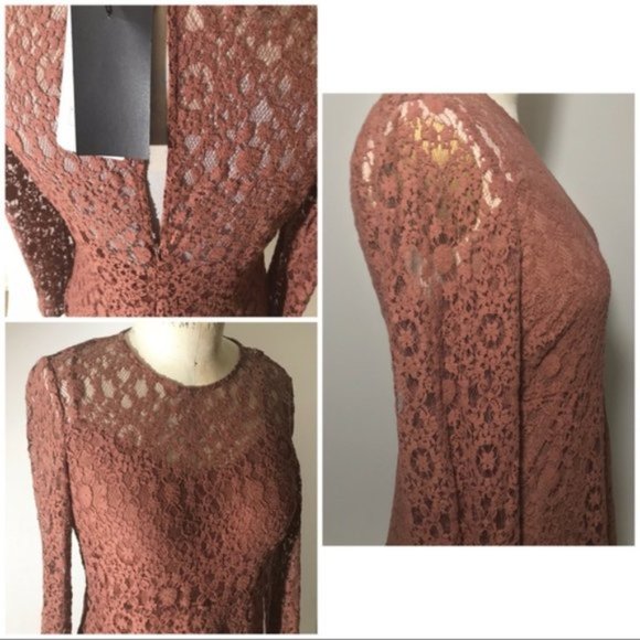 NWT $70 ZARA Women S Terracotta Lace Overlay Cami Midi Dress Bohemian Elegant - Picture 9 of 13